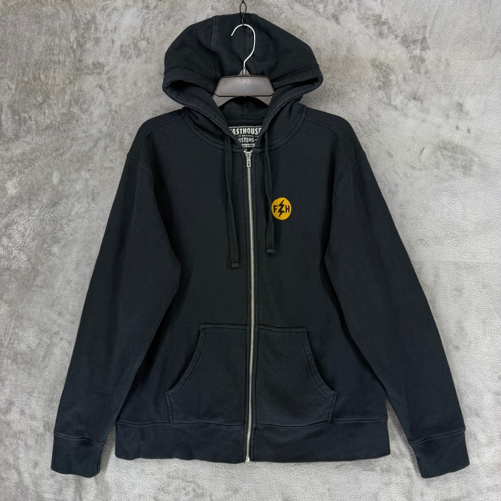 Fasthouse Hoodie Mens Large Speed Shop Black Full Zip Graphic EUC